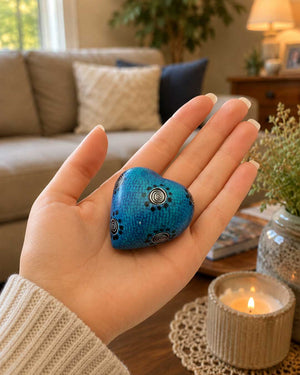 Hand - Carved Soapstone Hearts Set of 6 — Etched Multicolor Decorative Stone Tokens, 2 Inch - Home Decor