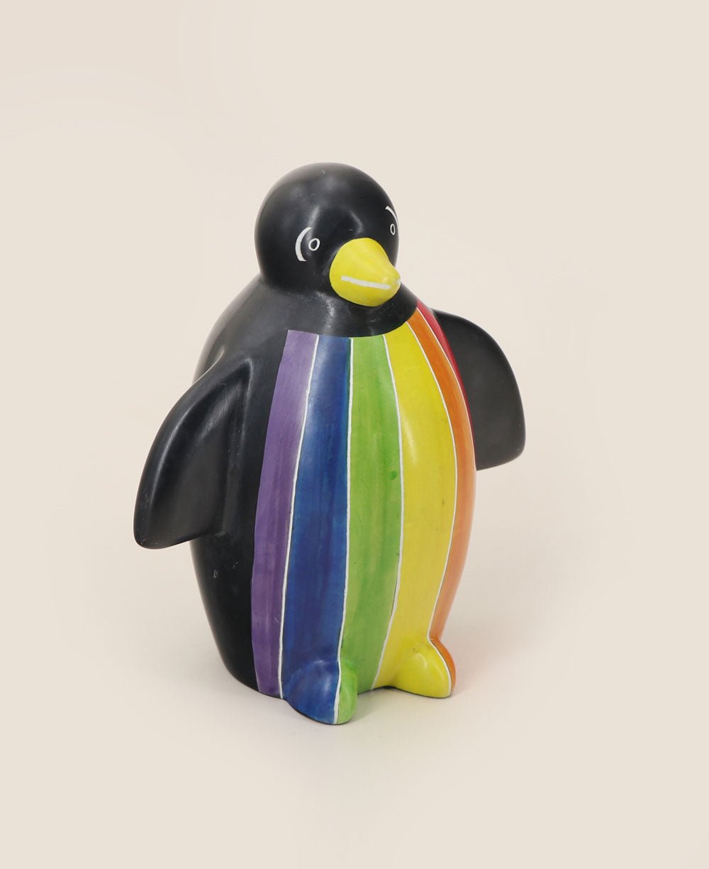 Hand - carved Soapstone Pride Flag Penguin Figurine - Sculptures & Statues