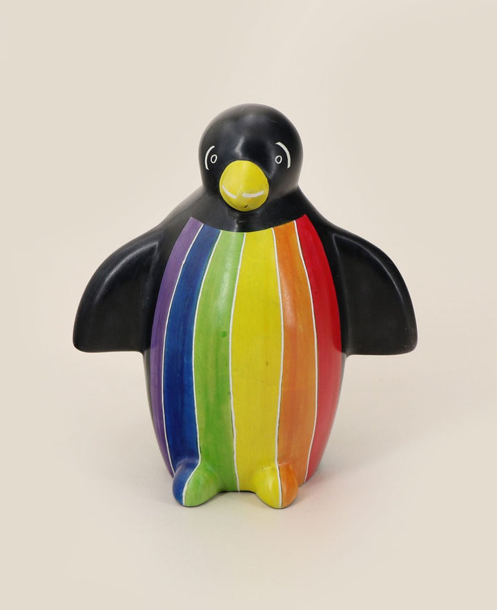 Hand - carved Soapstone Pride Flag Penguin Figurine - Sculptures & Statues