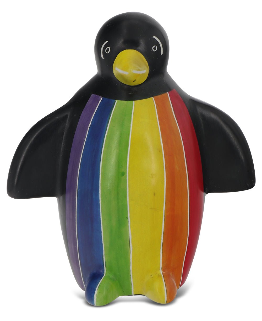 Hand - carved Soapstone Pride Flag Penguin Figurine - Sculptures & Statues