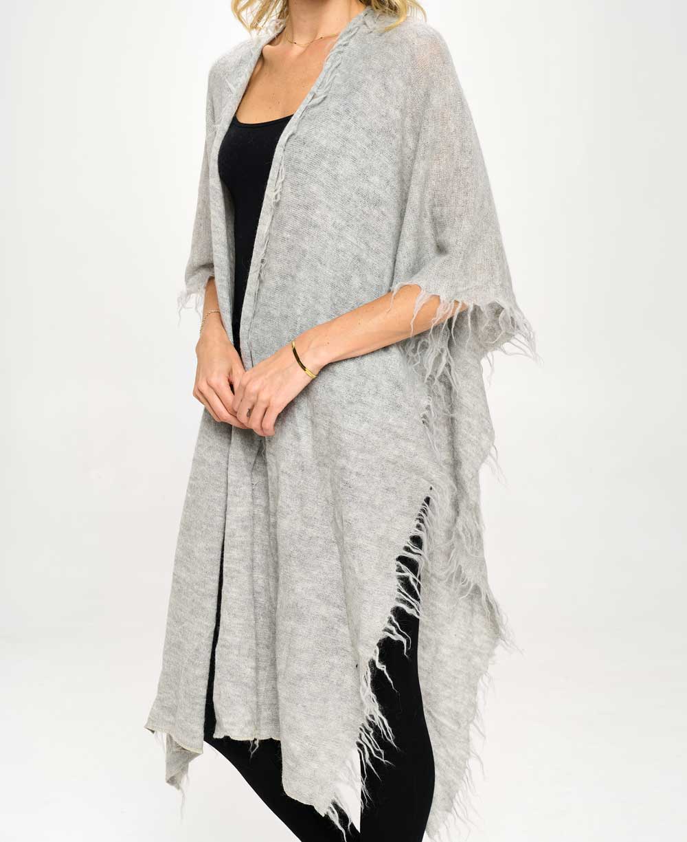 Hand Knit Alpaca Wool Wrap, Grey - Kimono Outerwear