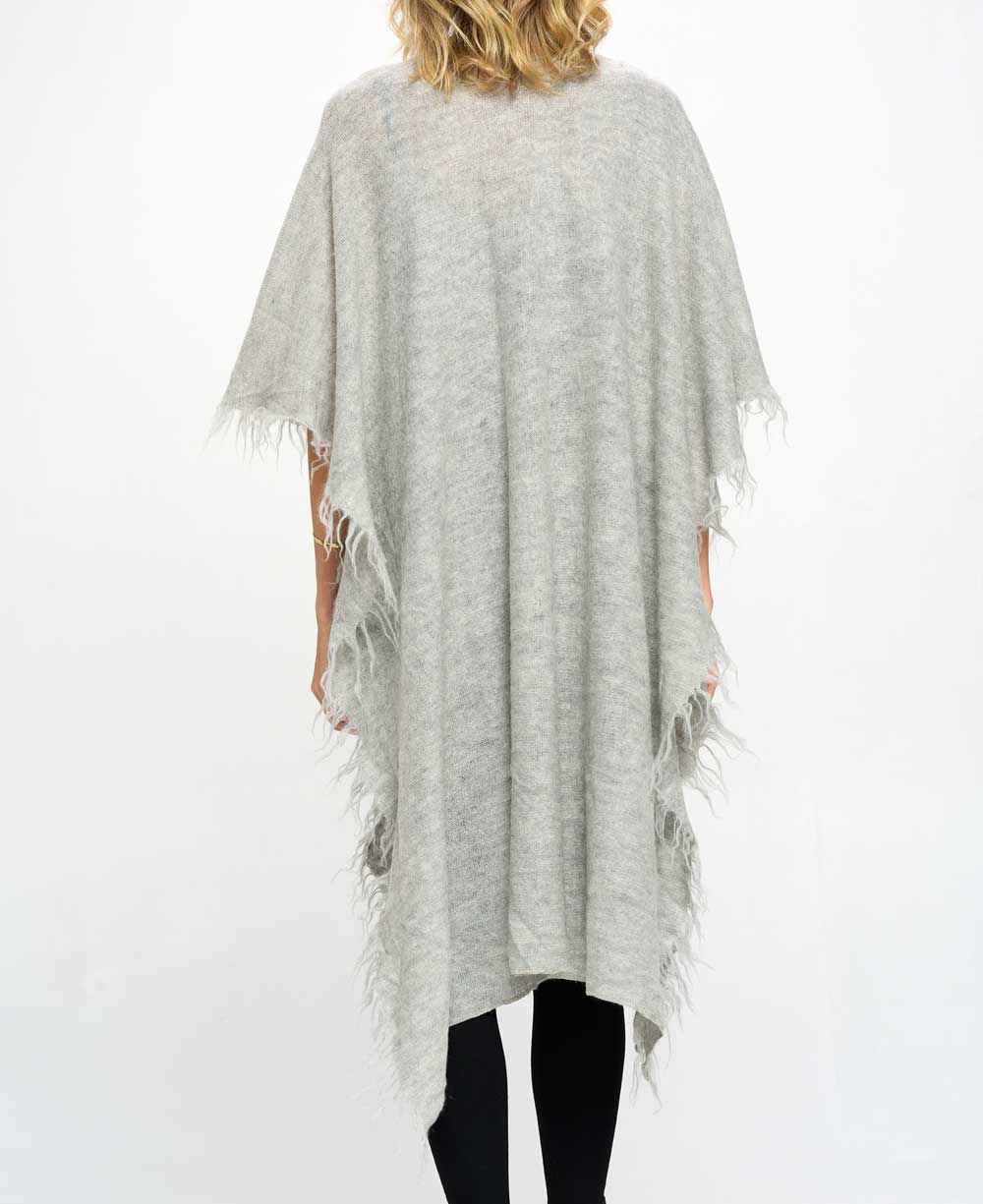 Hand Knit Alpaca Wool Wrap, Grey - Kimono Outerwear