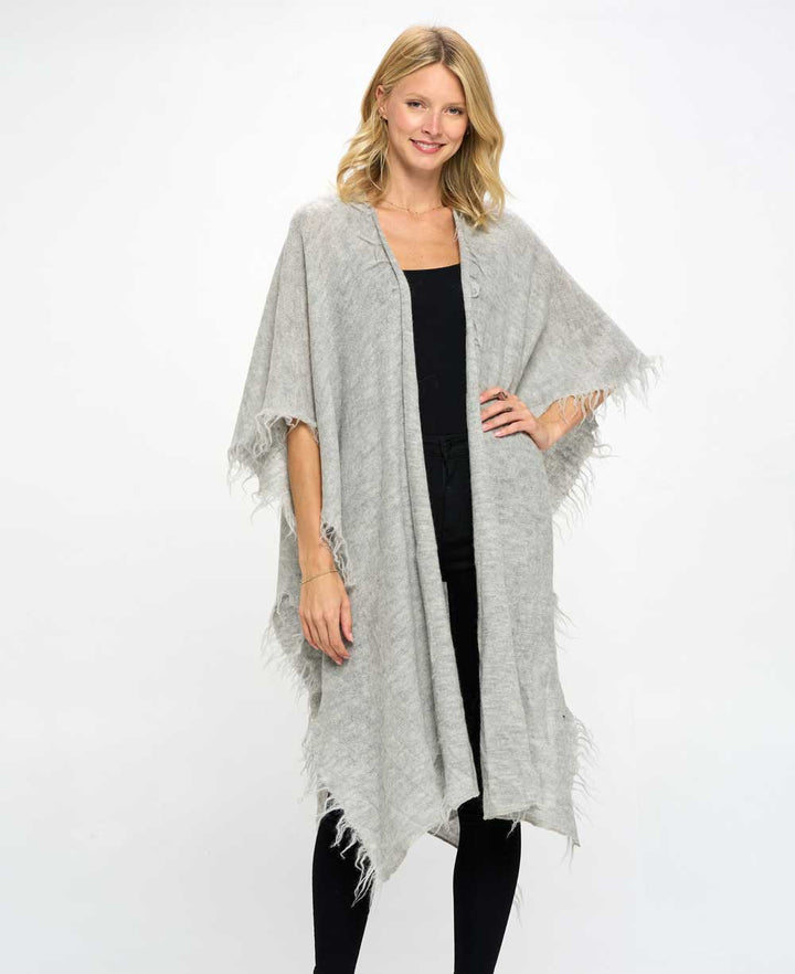 Hand Knit Alpaca Wool Wrap, Grey - Kimono Outerwear