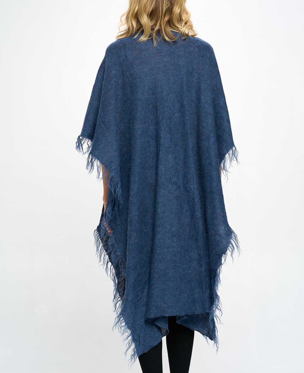 Hand Knit Fair Trade Alpaca Wool Wrap, Blue - Shawls