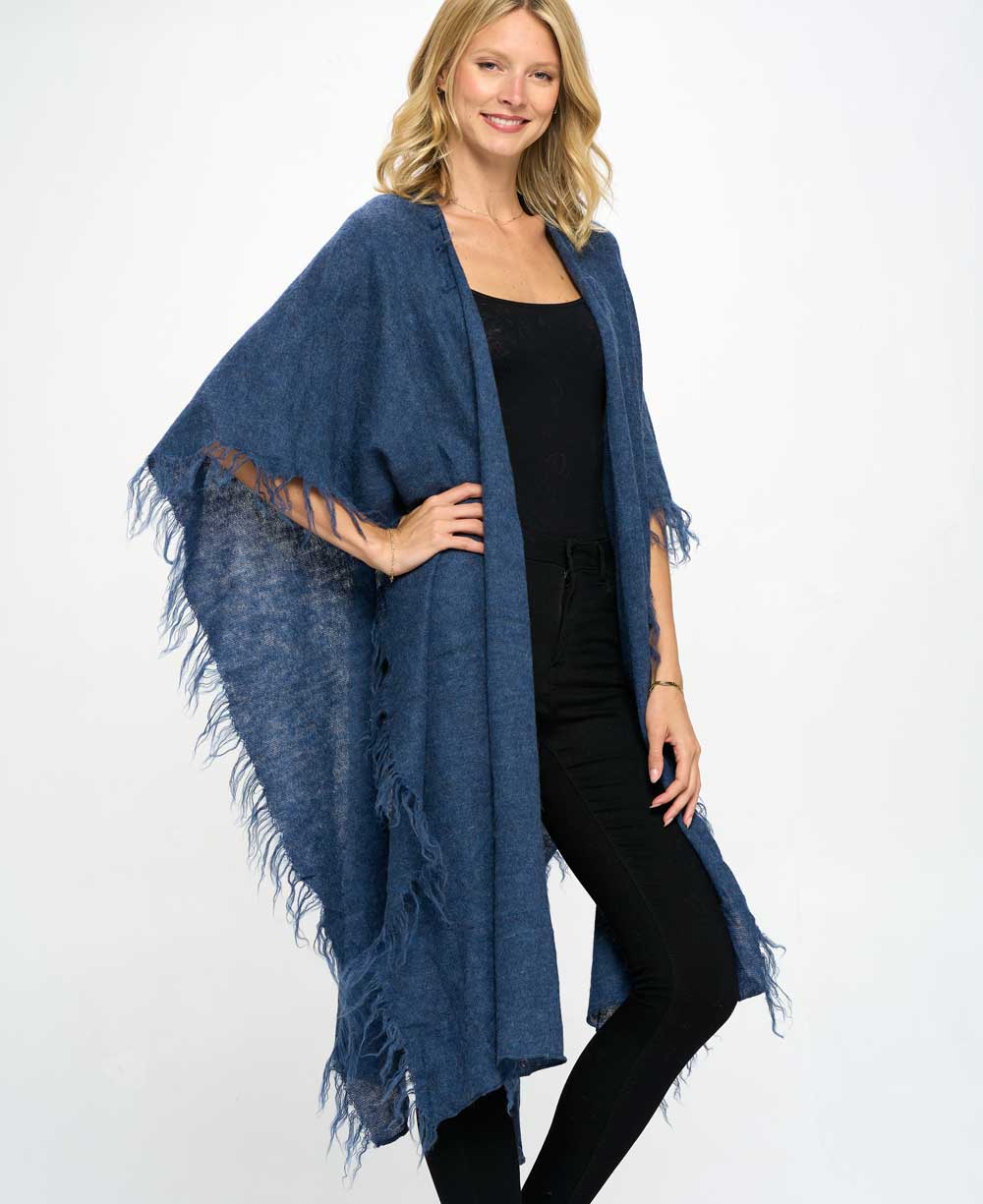 Hand Knit Fair Trade Alpaca Wool Wrap, Blue - Shawls