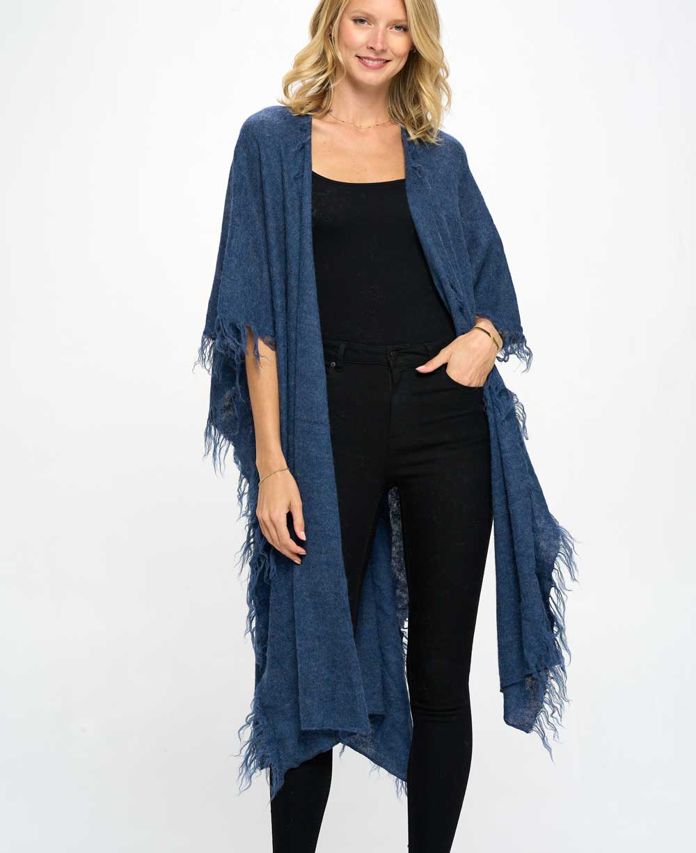 Hand Knit Fair Trade Alpaca Wool Wrap, Blue - Shawls