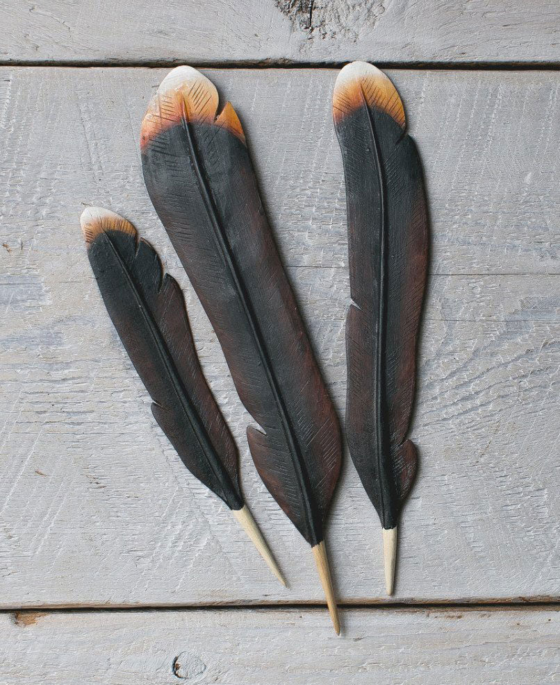 Hand - Painted Artistic Wood Feather Display - Decor Cormorant