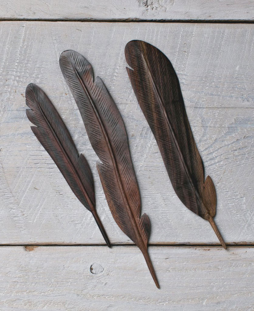 Hand - Painted Artistic Wood Feather Display - Decor Dark Wood