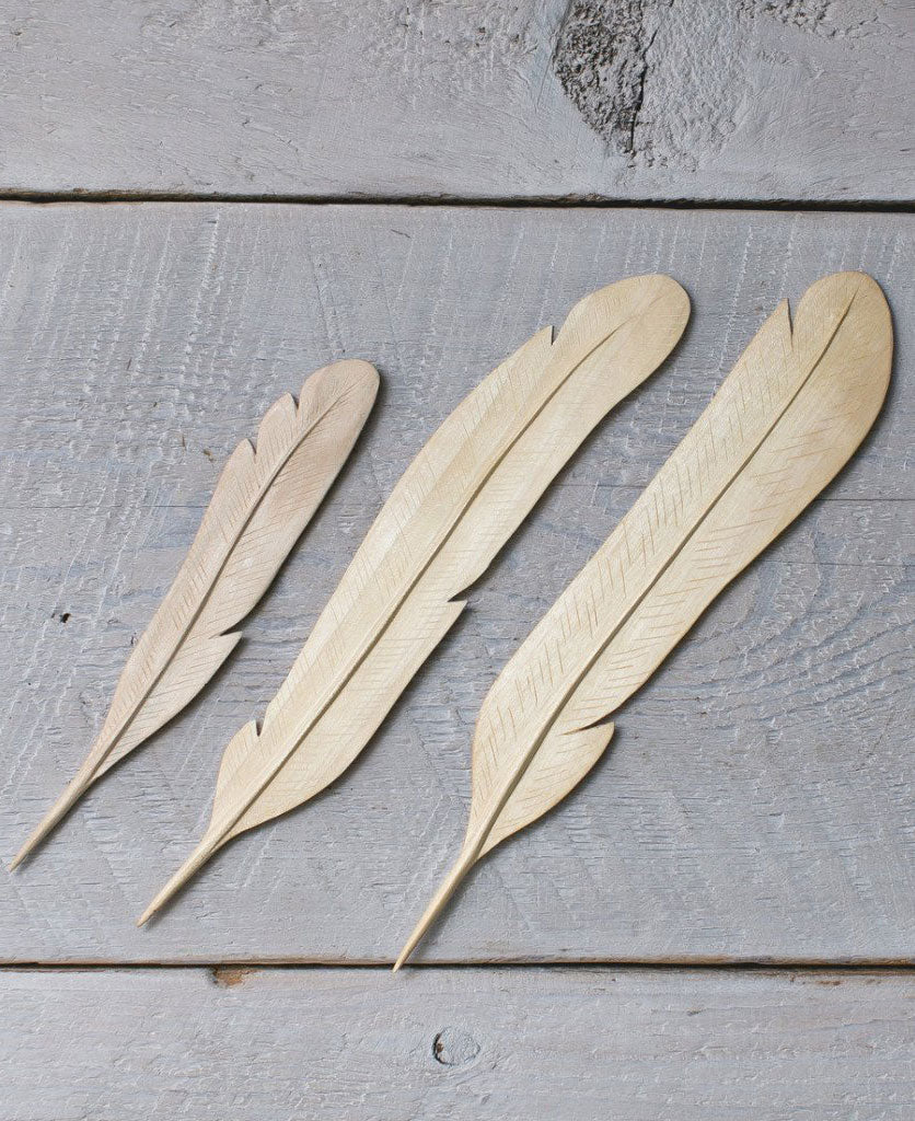 Hand - Painted Artistic Wood Feather Display - Decor Light Wood