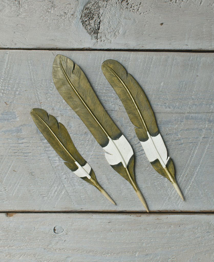 Hand - Painted Artistic Wood Feather Display - Decor Night Hawk