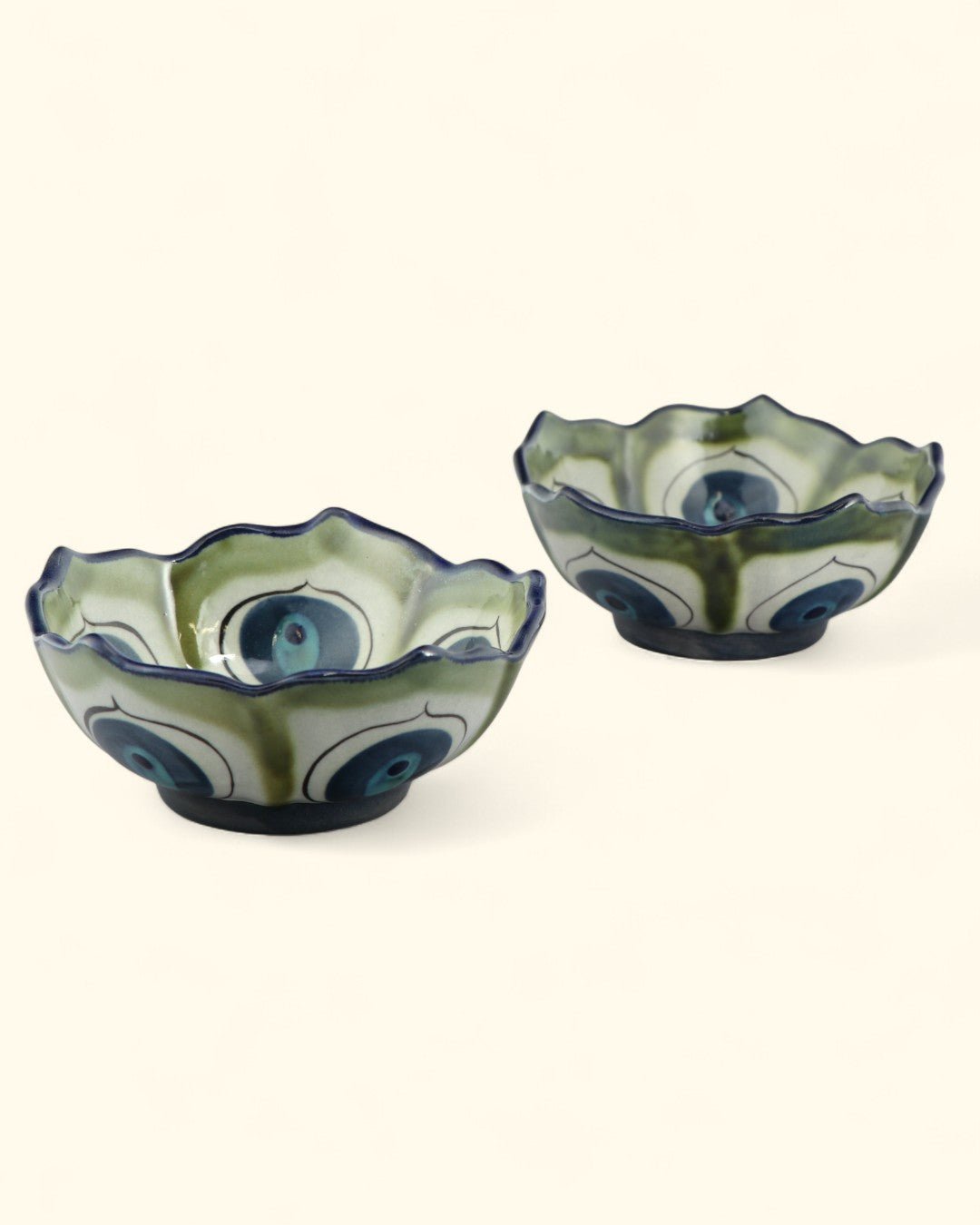 Hand - Painted Lotus Ceramic Bowl Set – Versatile Food - Safe or Decorative Dishes (Set of 2) - Bowls