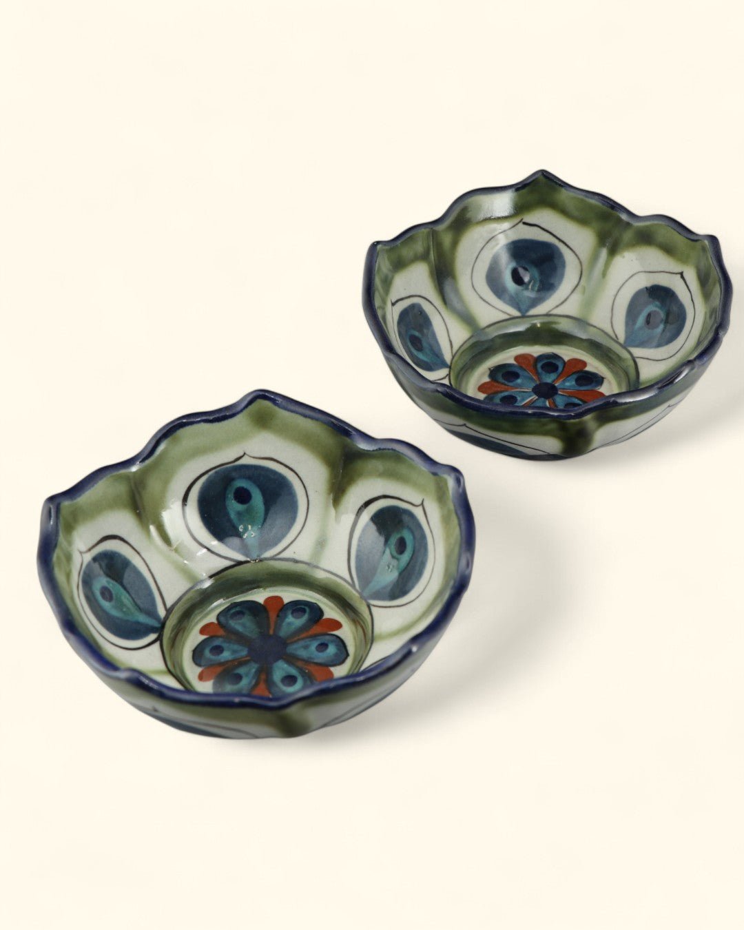 Hand - Painted Lotus Ceramic Bowl Set – Versatile Food - Safe or Decorative Dishes (Set of 2) - Bowls