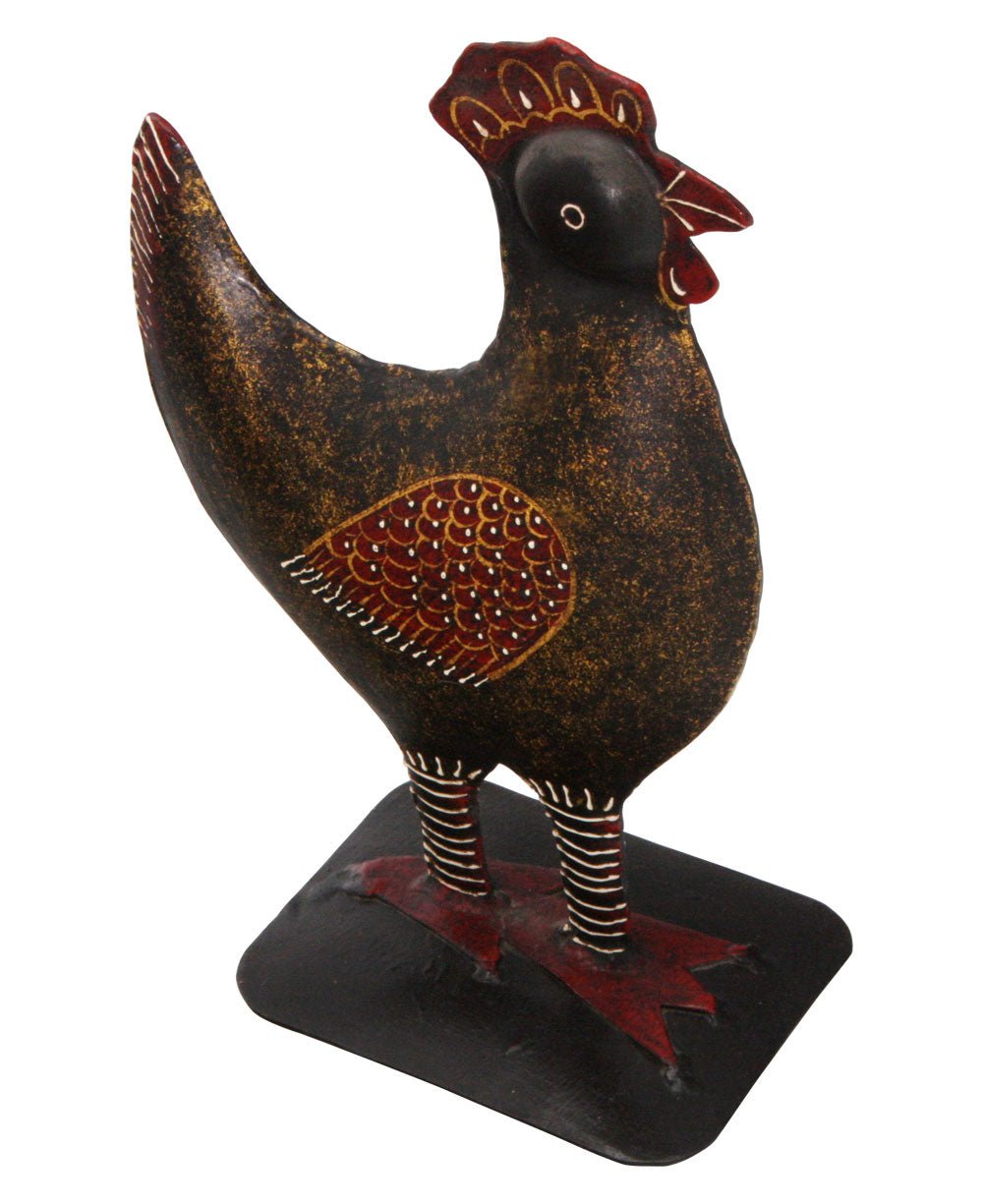 Hand Painted Wrought Iron Rooster Figurine - sculptures and statues