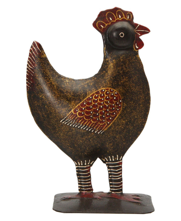 Hand Painted Wrought Iron Rooster Figurine - sculptures and statues