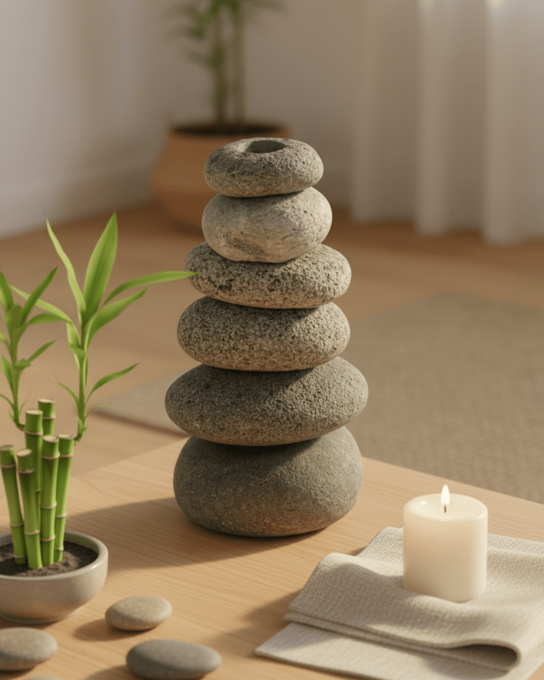 Handcrafted Cairn Vase with Stacked Beach Stones — 7 Inch Natural Stone Bud Vase - Home Decor