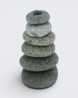 Handcrafted Cairn Vase with Stacked Beach Stones — 7 Inch Natural Stone Bud Vase - Home Decor