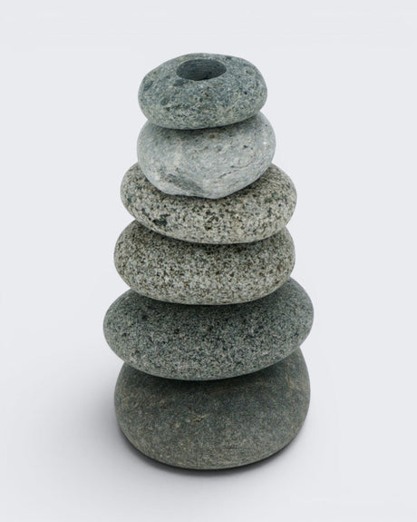 Handcrafted Cairn Vase with Stacked Beach Stones — 7 Inch Natural Stone Bud Vase - Home Decor