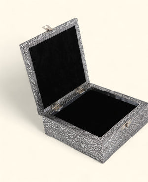 Handcrafted Hamsa Mala, Jewelry Box Metal Keepsake Storage with Velvet Lining - Jewelry Boxes