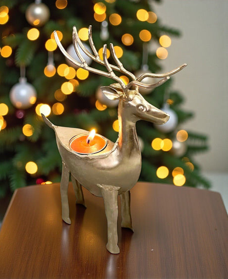 Handcrafted Wrought Iron Reindeer Tea Light Holder - 
