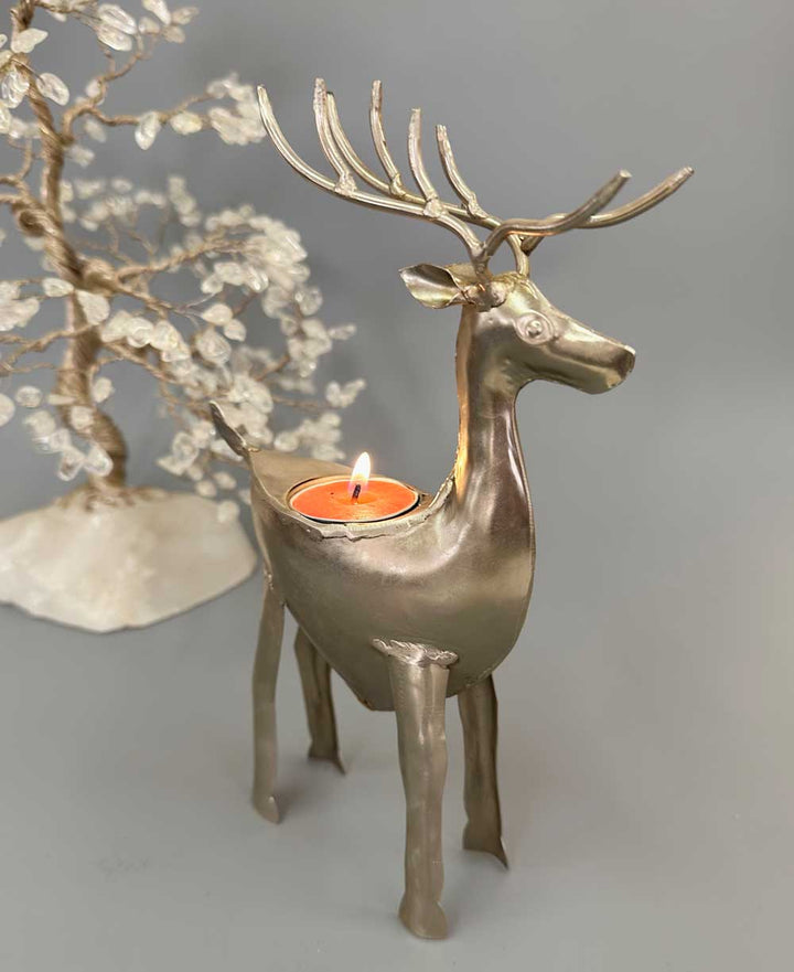 Handcrafted Wrought Iron Reindeer Tea Light Holder - 