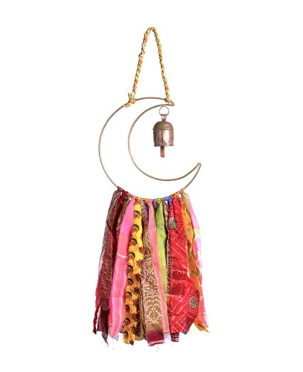 Handmade Dream Chime With Upcycled Saris - Wall Art Moon