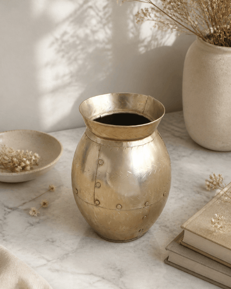 Handmade Iron Punched Decorative Vase, India - Accents