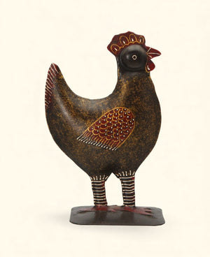 Handmade Wrought Iron Rooster Figurine – Embossed and Hand - Painted Sculpture - Sculptures & Statues