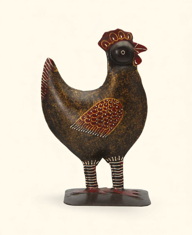 Handmade Wrought Iron Rooster Figurine – Embossed and Hand - Painted Sculpture - Sculptures & Statues