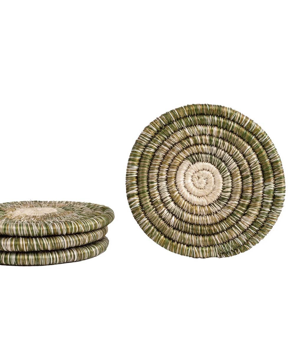 Handwoven Raffia & Sweetgrass Fiber Table Coasters - Set of 4, Made in Uganda - Coasters