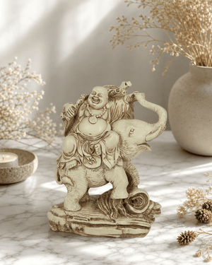 Happy Buddha and Elephant Statue - Sculptures & Statues