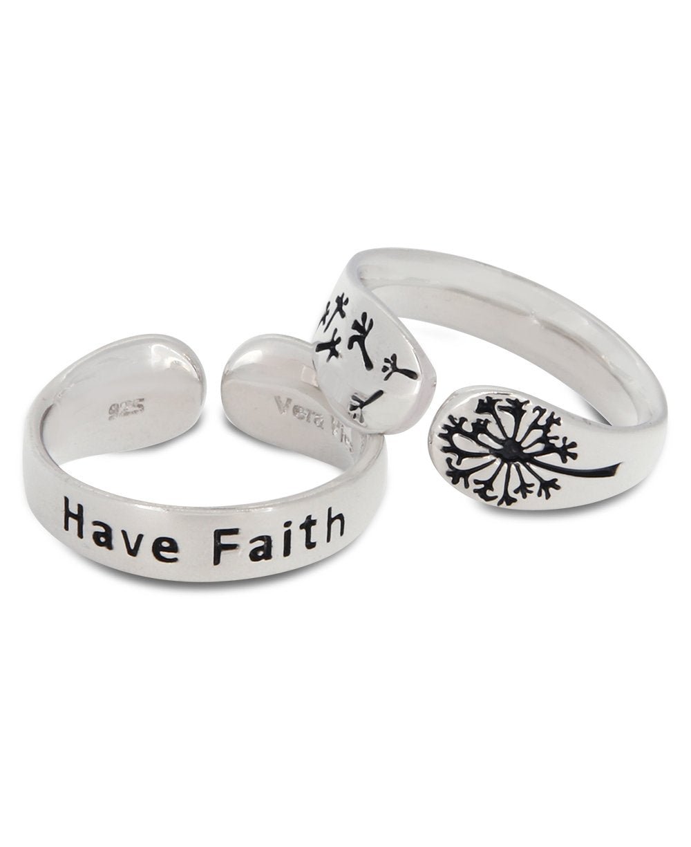 Have Faith Sterling Adjustable Dandelion Ring - Rings