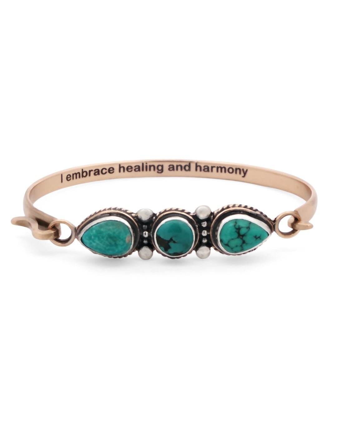 Healing and Harmony Cuff – Tibetan Turquoise Trio Bracelet in Sterling Silver & Bronze - Bracelets