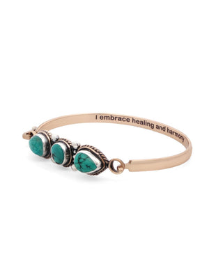 Healing and Harmony Cuff – Tibetan Turquoise Trio Bracelet in Sterling Silver & Bronze - Bracelets