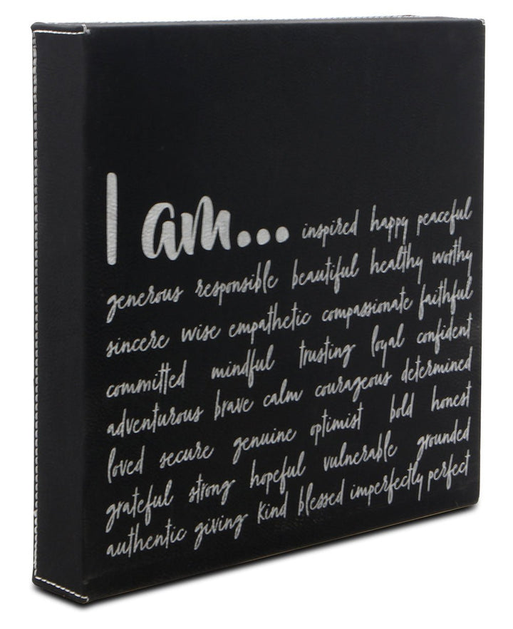 I am Affirmation Leatherette Black and Silver Inspirational Wall Hanging - Wall Art