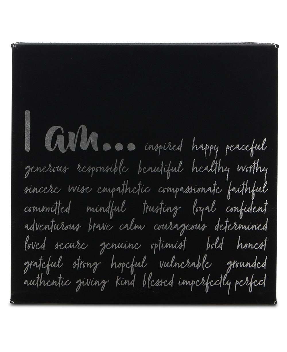 I am Affirmation Leatherette Black and Silver Inspirational Wall Hanging - Wall Art