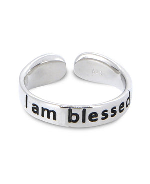 I Am Blessed Adjustable Inspirational Sterling Silver Ring - Rings