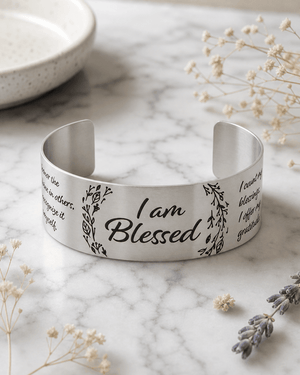 I am Blessed Affirmation Stainless Steel Adjustable Cuff Bracelet - Bracelets