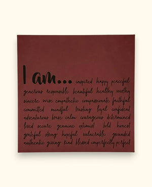 “I Am” Daily Affirmation Wall Art – Bamboo Print Inspirational Leatherette Hanging - Wall Art Rose gold