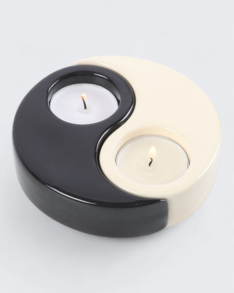 Imperfectly Perfect Yin Yang Tealight Candle Holder – 2 - Piece Ceramic Set - Candle Holder