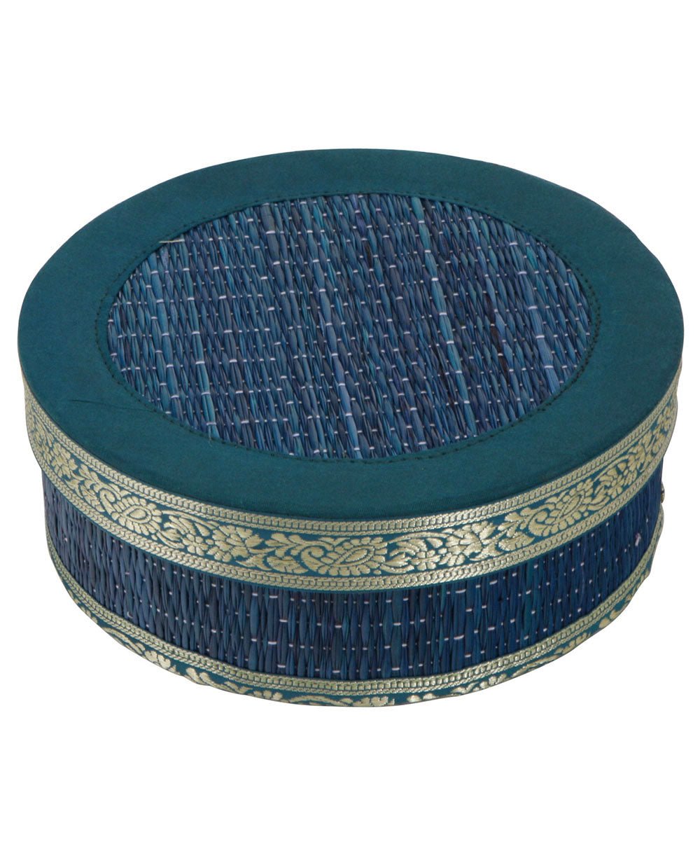 Indian Border Decorative Seagrass Storage Box - Jewelry Boxes Blue