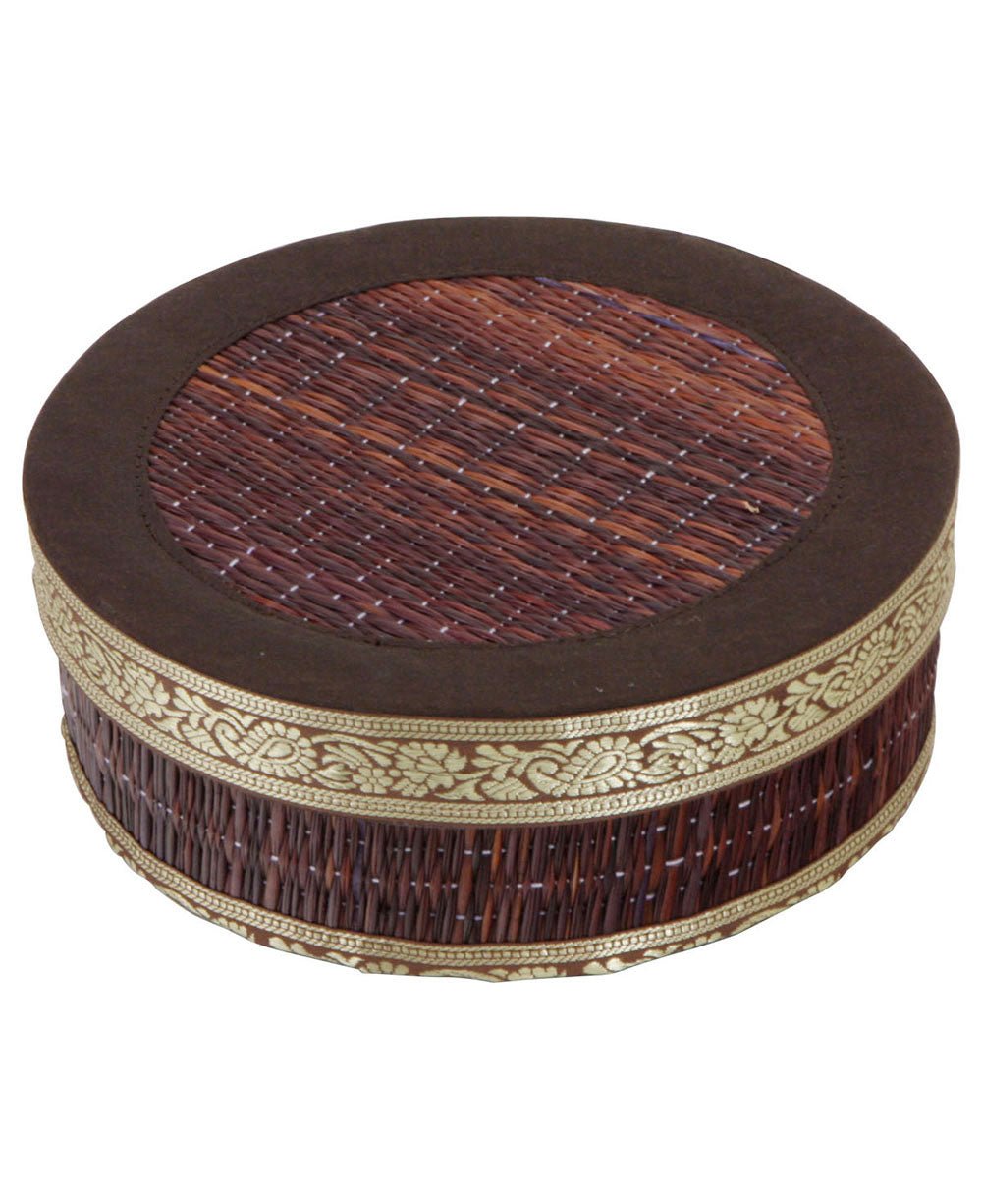 Indian Border Decorative Seagrass Storage Box - Jewelry Boxes Brown