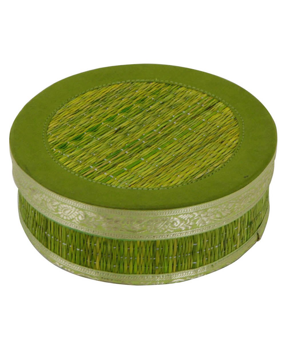 Indian Border Decorative Seagrass Storage Box - Jewelry Boxes Green