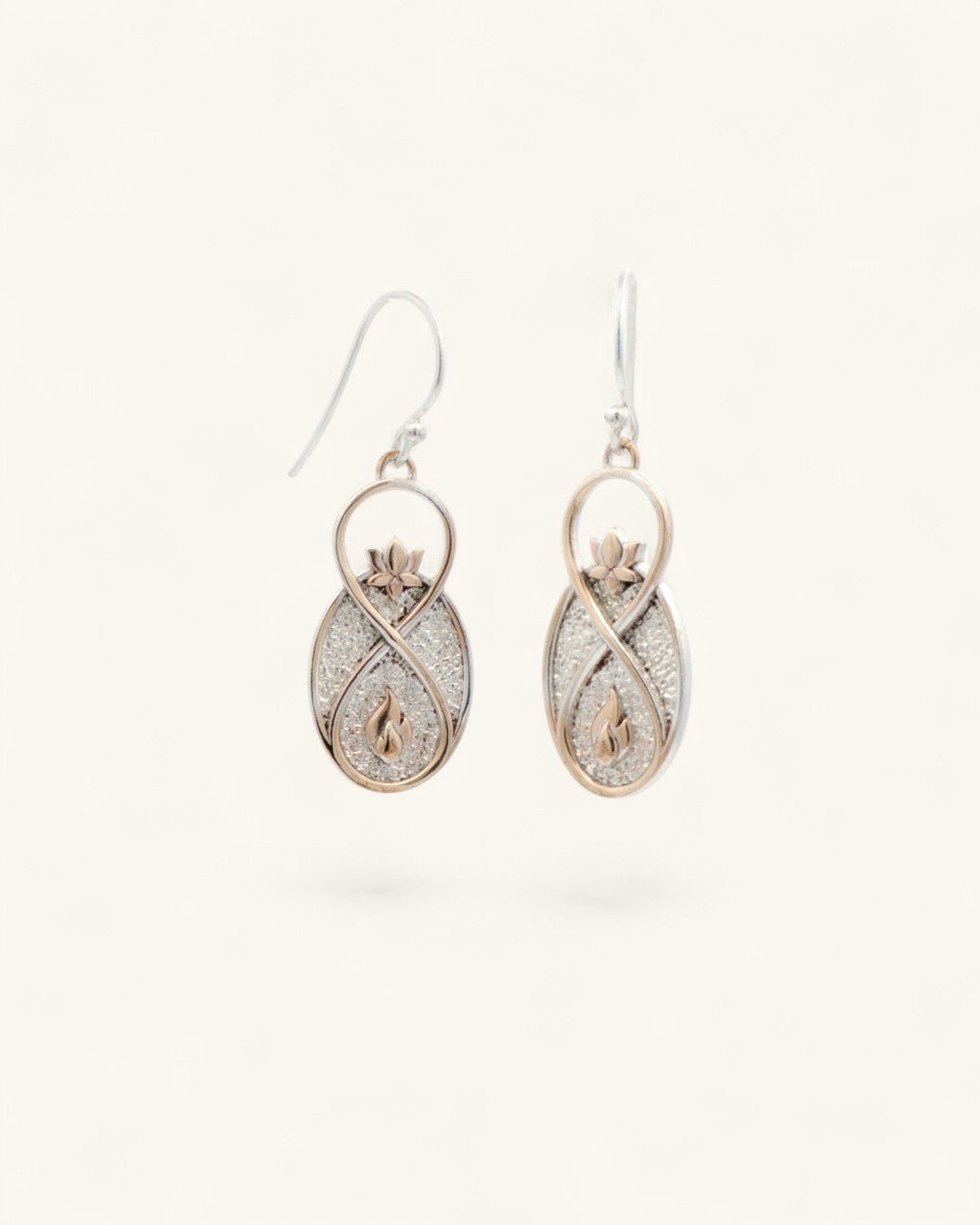 Infinite Lotus Earrings — Silver Plated Bronze Drop Earrings with Flame Motif - Earrings