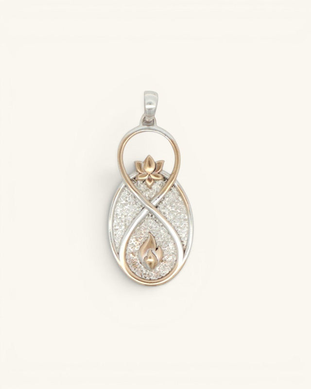 Infinite Lotus & Flame Pendant — Handmade Silver - Tone Charm - Pendant