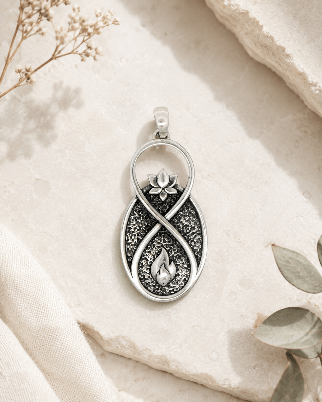 Infinite Lotus Flame Pendant — Silver - Plated Symbolic Necklace Charm - Pendant