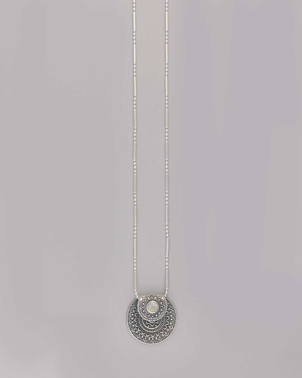 Inspirational Sterling Silver Mandala Necklace with Moonstone - Necklaces 16"+2"