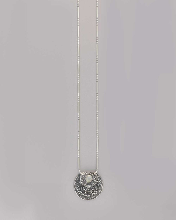 Inspirational Sterling Silver Mandala Necklace with Moonstone - Necklaces 16"+2"