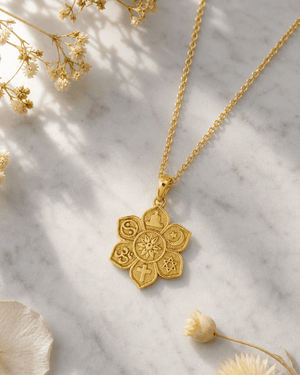 Interfaith Unity Lotus Necklace – 18K Gold Plated “Together as One” Pendant - Charms & Pendants