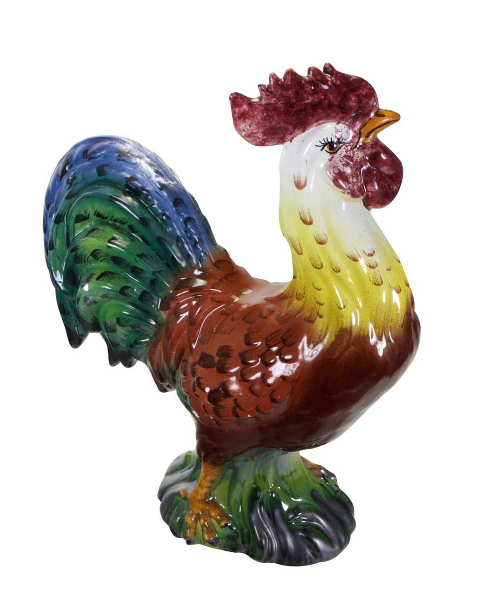 Intrada Italy Hand - Painted Ceramic Rooster Statue, 16" Tall - sculptures and statues