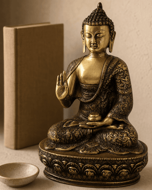 Intricate Life of Buddha Brass Statue, 12 Inches High - Sculptures & Statues